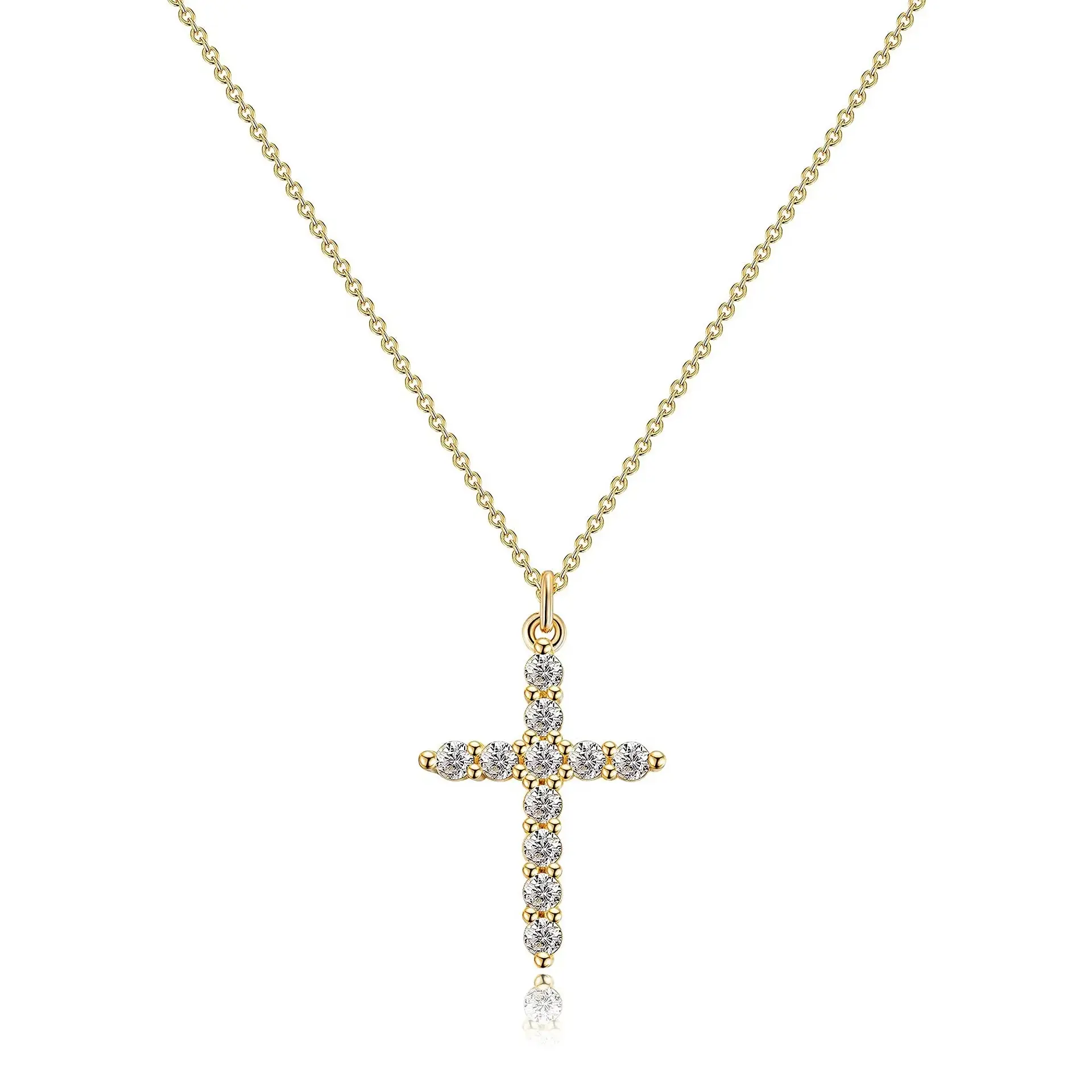 Simple Gold and Silver Diamond Cross Necklace Unisex
