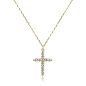 Simple Gold and Silver Diamond Cross Necklace Unisex