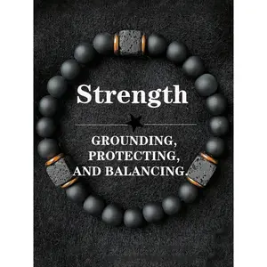 (New)1pc Men’s Black Onyx and Lava Stone Bracelet – Matte Beaded Bracelet, Stylish and Sophisticated Accessories, Minimalist Black Bracelet ,Symbolizing Strength and Grounding, Gifts for Boyfriends, Fathers, and Men, Gift for Him