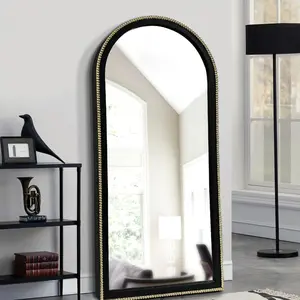 Ornate Full Long Mirror, Arched Black Carved Morden Luxury Living Room Decorative Ornate Mirorrs for Entryway Firplace Mantel Hallway 24"X53"
