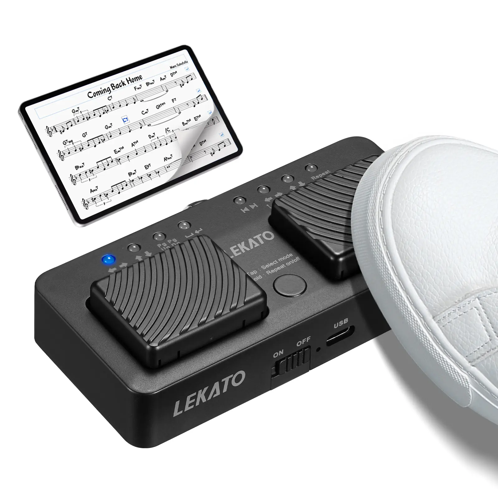LEKATO Wireless Bluetooth Music Page Turner Pedal, Page Turner Ipad Rechargeable Page Turner Foot Pedal Page Turner, Portable Page Turner Pedal for Tablets, iPads, Phones