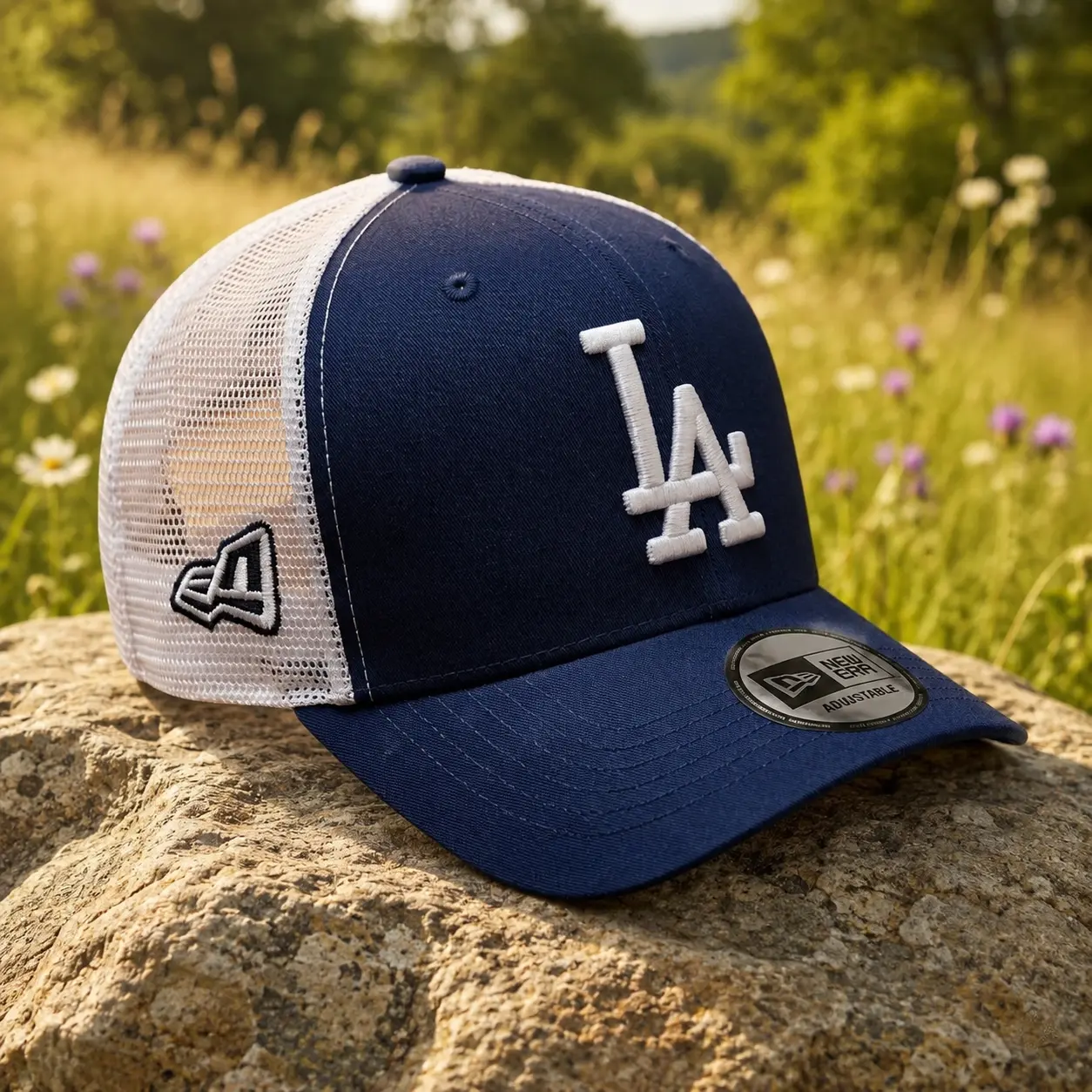 New era LA Vibe Mesh Back Trucker Hat | Premium Structured Curved Visor Baseball Cap | Two-Tone Outdoor Summer Headwear Unisex new