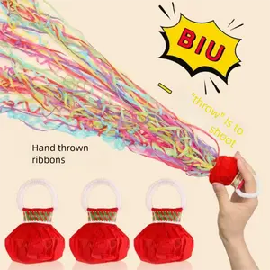 Hand-thrown Colorful Ribbon Pull Flowers Color Strips Pull Bombs Wedding Atmosphere Props Ribbons Birthday Spray Tube Handheld Wedding Fireworks confetti eggs