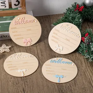 15cm Wooden Birth Announcement Board, Hand Carved Welcoming Sign, Baby Memorial Plaque, Hospital & Home Decor, Perfect Photography Prop