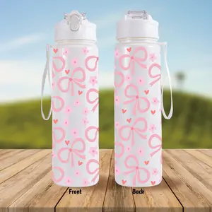 1pc/26oz/760ml/Sports Water Bottle, Sports Drinking Bottle With Straw For Gym Fitness Outdoor,Party Design With Bowknot,Perfect For Birthday Christmas Party Decor,Best For Outdoor And Fitness Enthusiasts