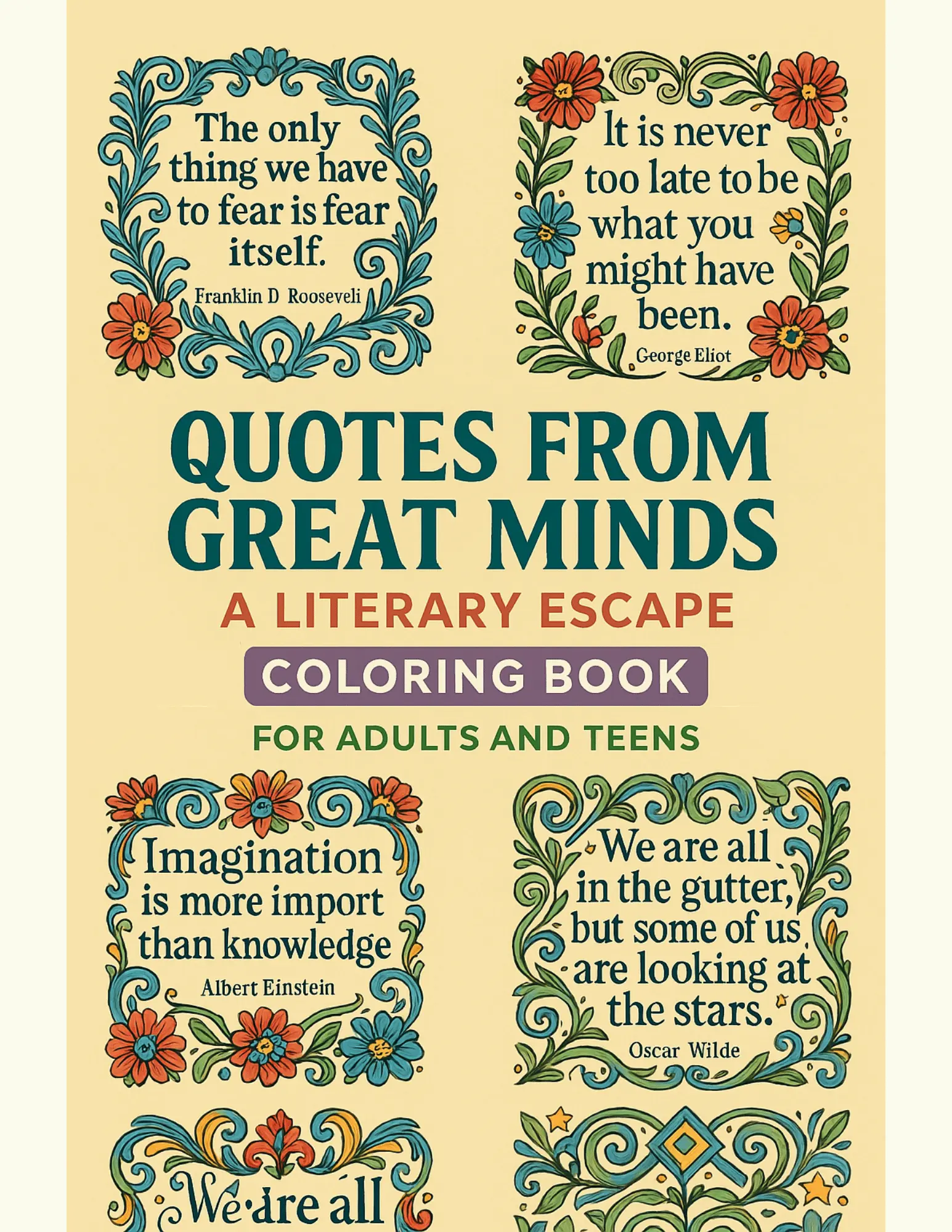 Quotes from Great Minds A Literary Escape Coloring Book Sheets For Adults and Teens