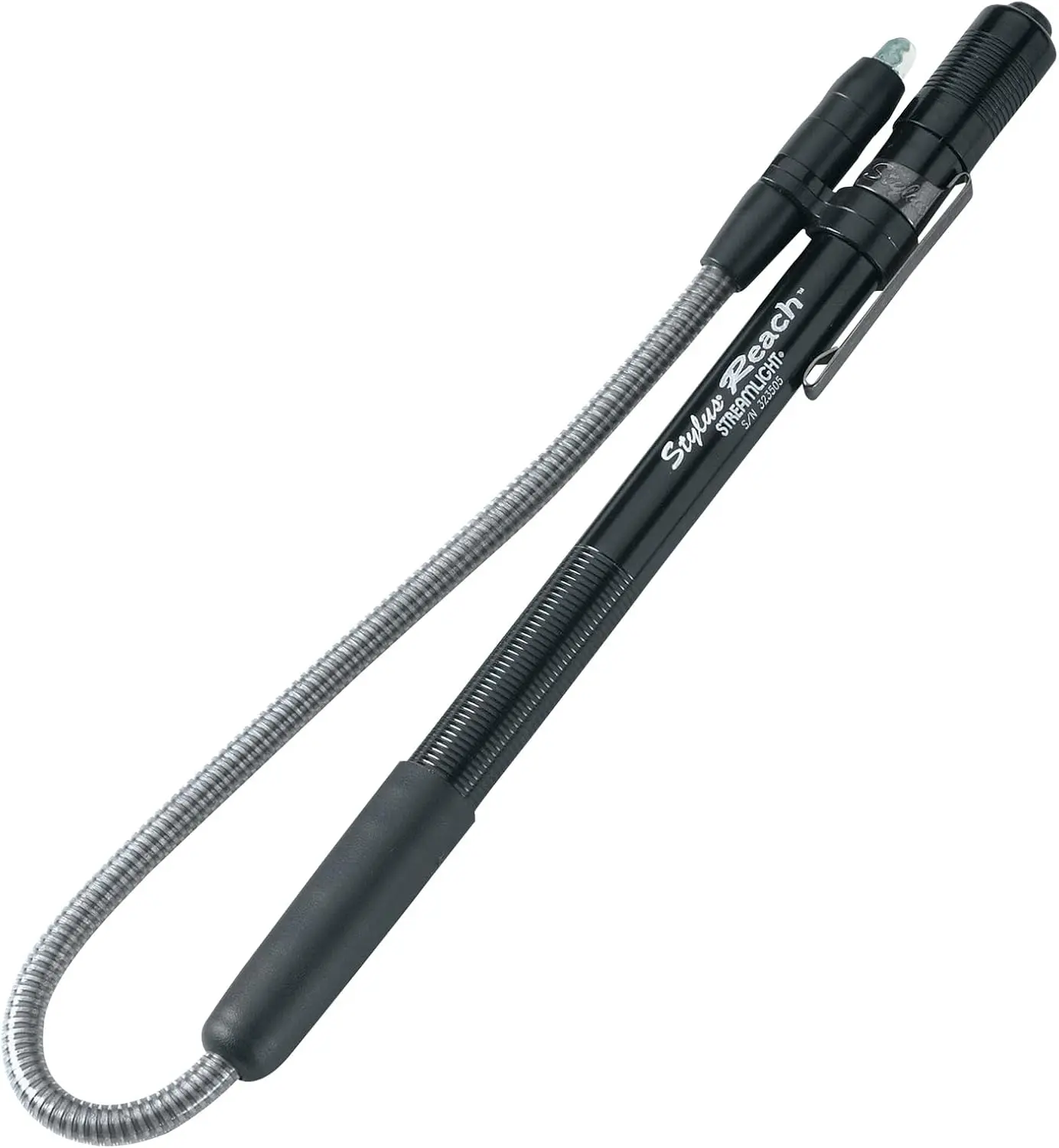 Streamlight 65618 Stylus Reach Pen Light Torch - 11-Lumen White LED Lights, Blue LED, 7-in Flexible PVC Cable Extension, 3 AAAA Alkaline Batteries, Black Industrial Use Inspection Tool, 10-Lumen Flexible Reach, 100000-Hour Lifespan, Technician Tool Bag