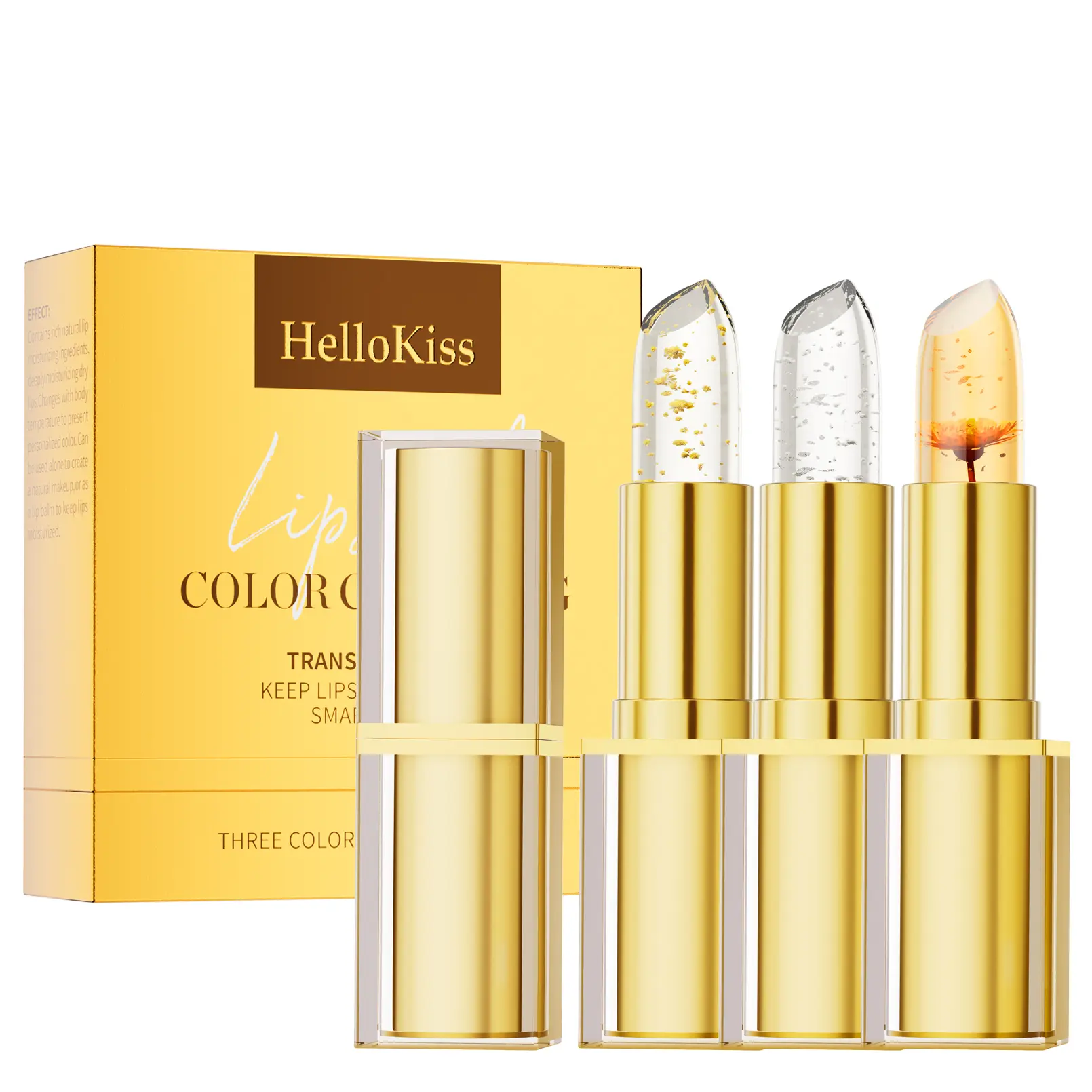 3PC Moisturizing Color-Changing Lipstick Balm – pH Temperature Reactive Tint, Gold Crystal Glow Finish, Smooth Hydration for Soft Shiny Everyday Lips.