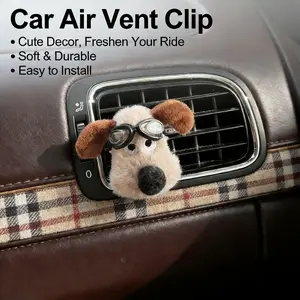 Fluffy Pilot Dog Car Air Freshener Clip, Soft Plush Car Vent Decoration, Car Scent Diffuser with Replaceable Fragrance Pad, Cute Car Accessory for Women Men