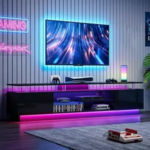 Aoxun 80” High-Glossy TV Stand with 2 Side Cabinets, Storage Entertainment Center, Modern Stylish TV Console with 3 Layer LED Lights&Power Outlets,Remote&APP Control for Living Room