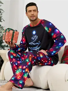 1 set of autumn and winter men's Christmas printed pajamas set, long-sleeved trousers, family Christmas pajamas set, family Christmas pajamas, Christmas matching pajamas, family Christmas pajamas set, couple Christmas pajamas, Nightwear Loungewear Set