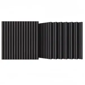 8 PCS Matte Black Wooden Slat Acoustic Panels, 3D Groove Sound Absorbing Soundproof Boards, Wall & Ceiling Decor Panels for Bedroom Office Gym Kitchen