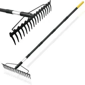68inch Adjustable Handle Garden Rake with 17 Steel Teeth Heavy-Duty Double-Sided Metal Rake Landscape Gardening Tool for Loosening Soil Lawn Courtyard Leaf Mulch Grass Removal