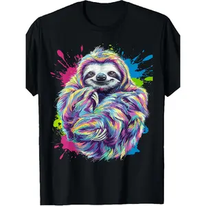 Humorous Graphic T-Shirt Featuring a Cute And Colorful Sloth