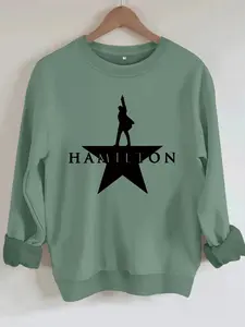 Women's Hamilton Music Graphic Round Neck Sweatshirt, Casual Everyday Fitted Long Sleeve Pullover, Medium Stretch, All-Season Comfort