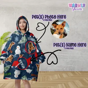 Festive Fur-Ever – Custom Pet Christmas Oversized Sherpa Wearable Hoodie Blankets | Personalized Pet Photos & Name | comfort Hoodie Sweatshirt for Women, Men, Teens & Kids | Pet Lover Gift, Dog Lover Cat Lover Gift, Cozy Winter Loungewear, birthday gift