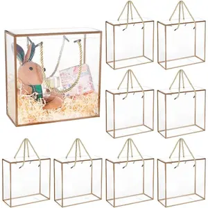 10 Packs Clear PET Plastic  Box, 7.8x7.8x3.5 Inch   Boxes with  Border and Handle, Favor Box with Cord for Mother's Day, Birthday Party, Wedding Favours