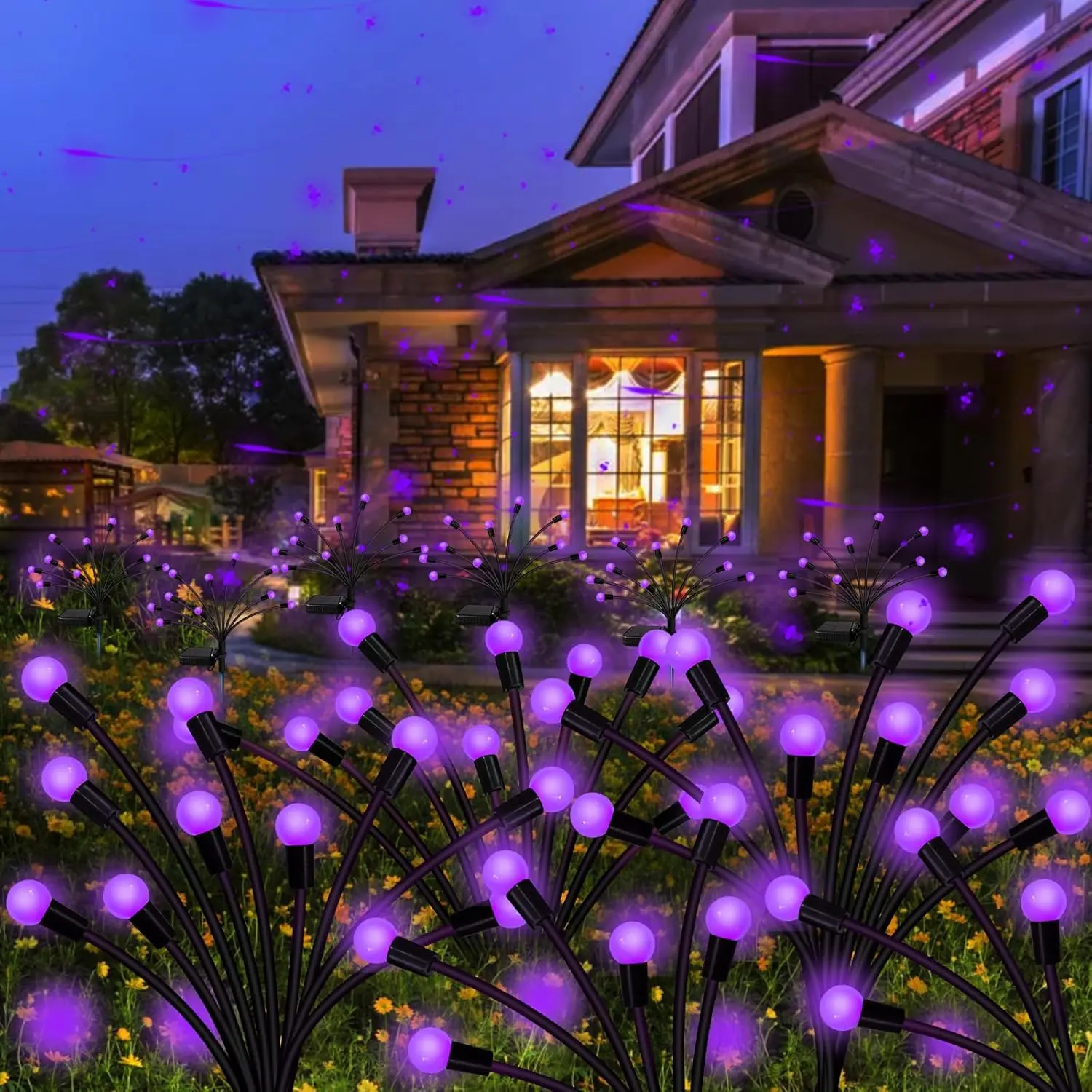 Solar Garden Lights Outdoor, 2 Pack 20 LED Solar Purple Firefly Lights , Starburst Wind Swaying Light for Outside Yard Patio Planter Flower Bed Walkway Halloween Christmas Decoration