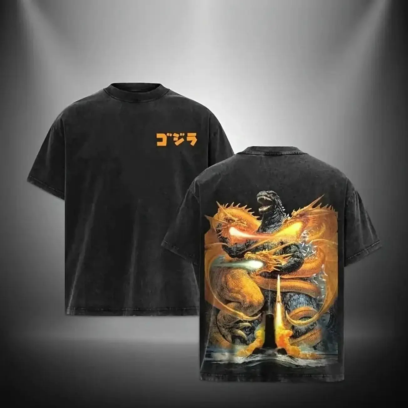 Godzilla vs Ghidorah Gojira Retro Vintage Menswear Giftie fans Top Apparel | Washed Cotton Menswear Top
