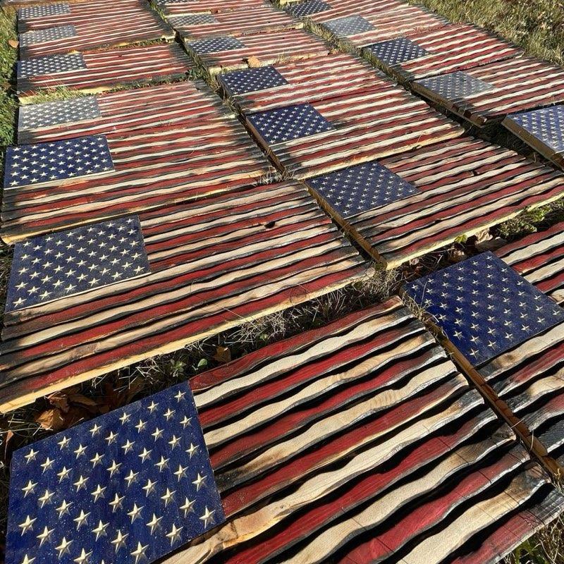 Handmade Wooden American Flag "Frame Included" - Supporting Veterans by donating 20 dollars per flag for the first 200 flags