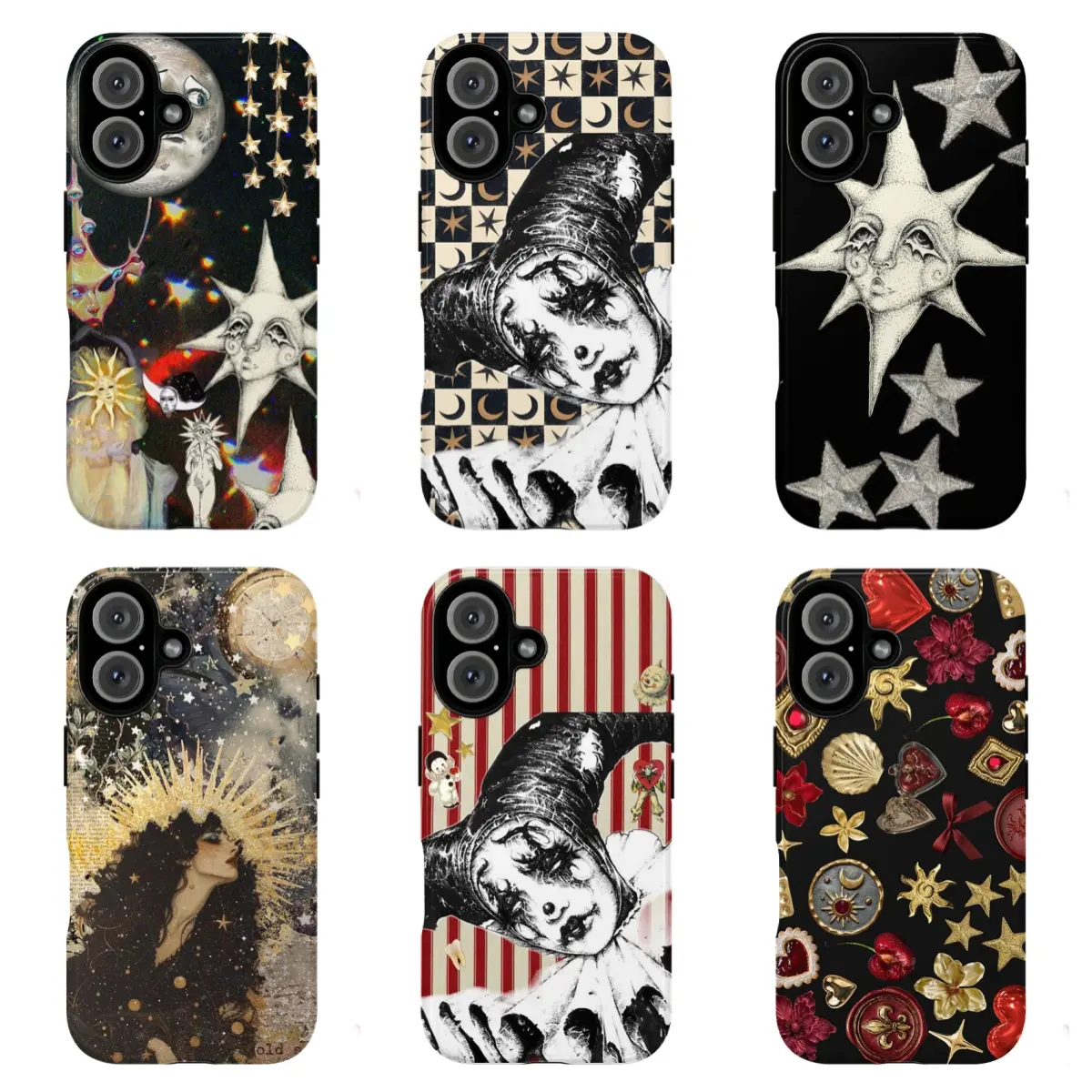 Dreamy Celestial Sun and Moon Case | Vintage P.ierrot Goth Aesthetic | Mystical Starry Night Art Cover | for iPhone 17/16/15/14/13/12/11ProMax Plus for Samsung phones, suitable for both men and women, Perfect Gift for Women Men.A gift for the fans.