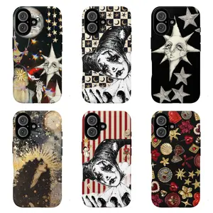 Dreamy Celestial Sun and Moon Case |   Vintage P.ierrot Goth Aesthetic |   Mystical Starry Night Art Cover |   for iPhone 17/16/15/14/13/12/11ProMax Plus for Samsung phones, suitable for both men and women, Perfect Gift for Women Men.A gift for the fans.
