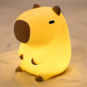Cute Capybara Night Light, Novelty Animal Silicone Nursery Night Light Rechargeable Table Bedside Lamp with Touch Sensor for Bedroom Living Room Squishy Capybara Stuff Boys Girls Gifts
