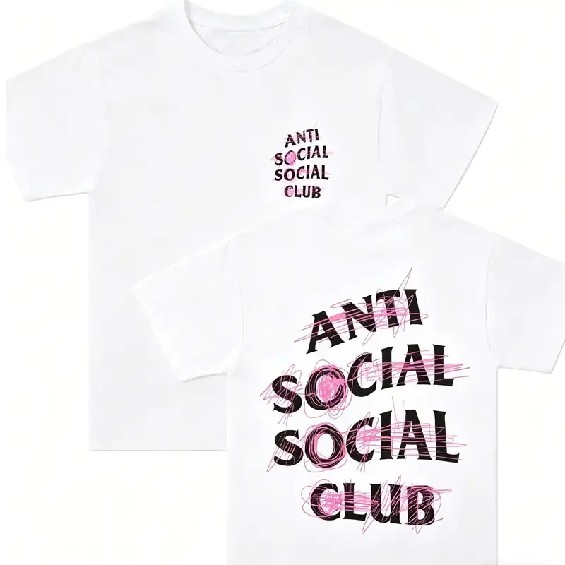 Unisex Round Neck Lightweight Cotton Anti Social Social Club Nevermind Short-Sleeve Graphic Tee, Comfortable Fit Streetwear Sports Top, Trendy Casual Everyday Wear, Ideal Gift, Graphic Print, Nevermind Text