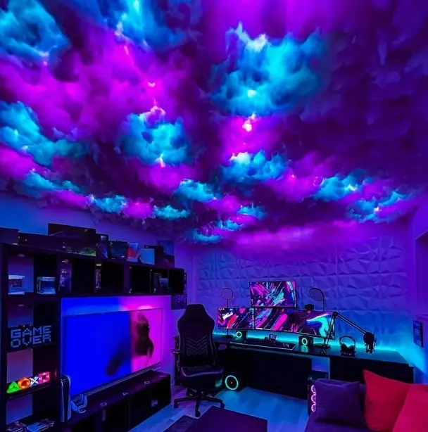 Cloud LED Lights for Ceiling Floor Lamp DIY Set for Gaming Room & Basement decor Color Changing Standing Lamp for Bedroom Living Room