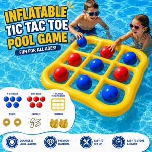 Pool Party Fun Throwing Game Competition Board, Pool Toys Games Set- Tic Tac Toe Inflatable Pool Toy with 10 Balls - Pool Games for Adults Teens Kids 2-10 Players - Pool Party Decorations
