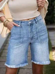 Women's High Waist Denim Shorts, Stretchy Slim Fit Casual Pants, Comfortable Washed Light Blue Jeans for Vacation Commute Streetwear
