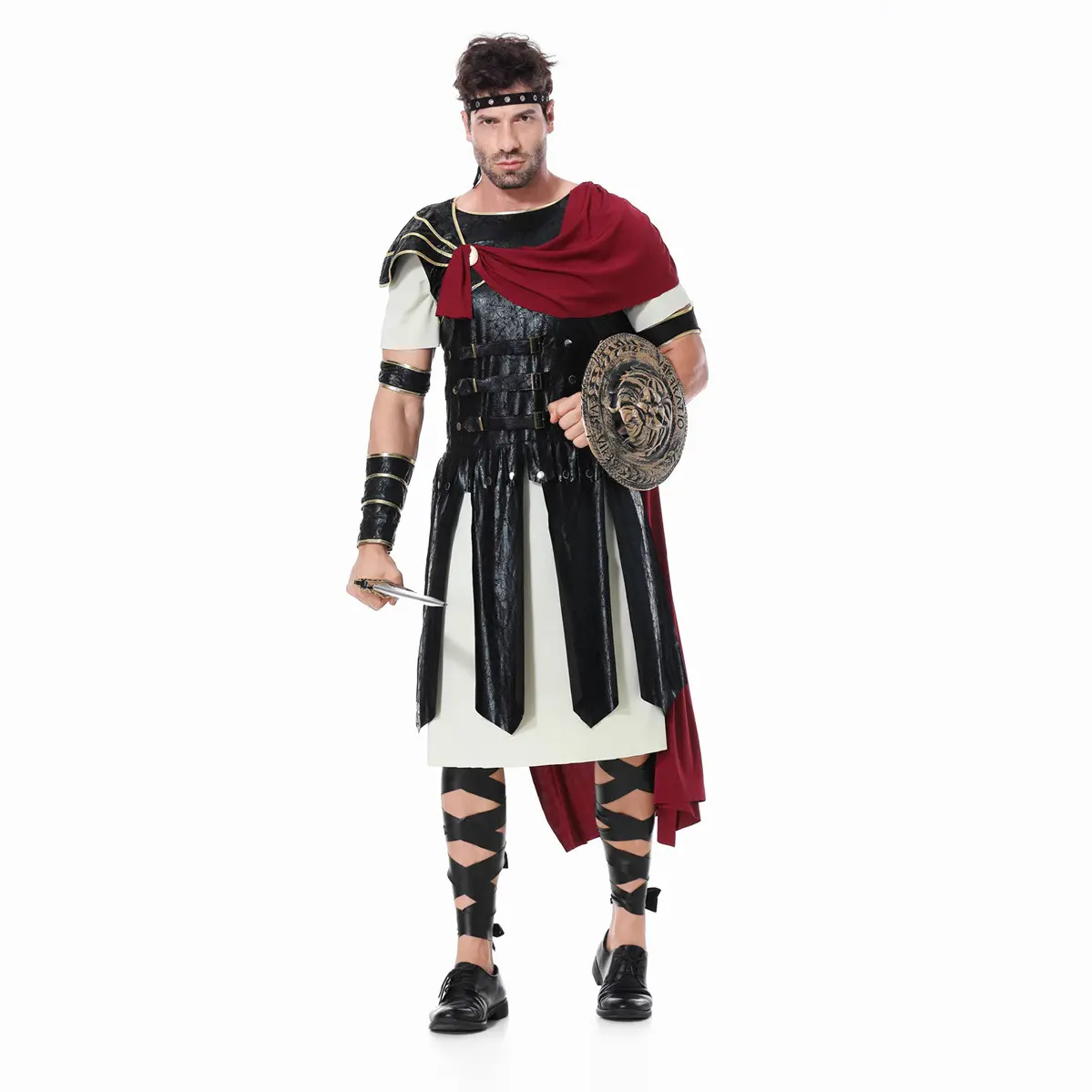Women's Spartan Warrior Costume Set, Roman Gladiator Cosplay Outfit with Shield & Sword, Comfortable Stretchy Cotton Blend Fabric for Parties, Women's Clothes, Xxl, Cosplay Party, Spartan Costume, Roman Warrior, Warrior Look