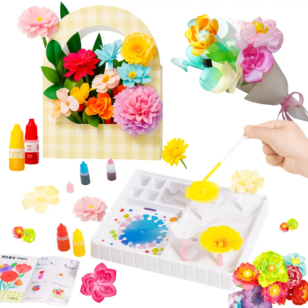 Pop-Magic Paper Flower Craft Kit - Magic Florist Color-Changing Craft Supplies for Kids, Flower Arrangements Creative Play, Halloween Gift Colorful