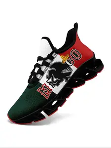 Men's Mexico Flag Eagle Print Lace Up Front Sneakers, Casual Comfortable Soft Sole Sports Running Shoes, Male All-match Round Toe Shoes for Daily Wear, Closed