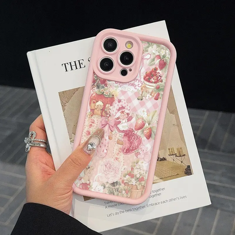 Strawberry & Flower Pattern Phone Case, Cute Phone Case, Decorative Phone Protector Cover Compatible with iPhone 17 16 15 14 13 12 Pro Max, Casing
