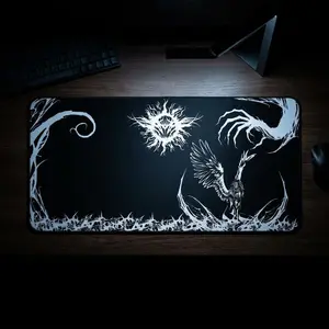 Dark Gothic Angel Neotribal Cybersigilism Desk Mat | Cyberpunk Altar Mousepad