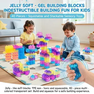 40pcs Soft Gel DIY Building Blocks Set, Squishy Stacking Toy Kit, Stretchable Early Learning Puzzle, Creative Multi-Color Blocks, Gift Box