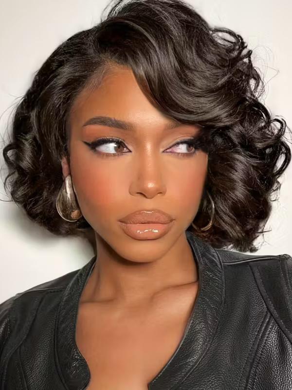 Women's Short Curly Bob Wig, Large Curl Puffy Wave Side Part Synthetic Hair, Natural Look Daily Wear, Easy Maintenance & Stylish Design