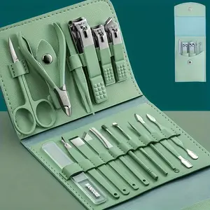 Full Nail Care Kit Stainless Steel Cutters Files Trimmers Unisex Portable Travel Storage Box Manicure Cutics Green Case
