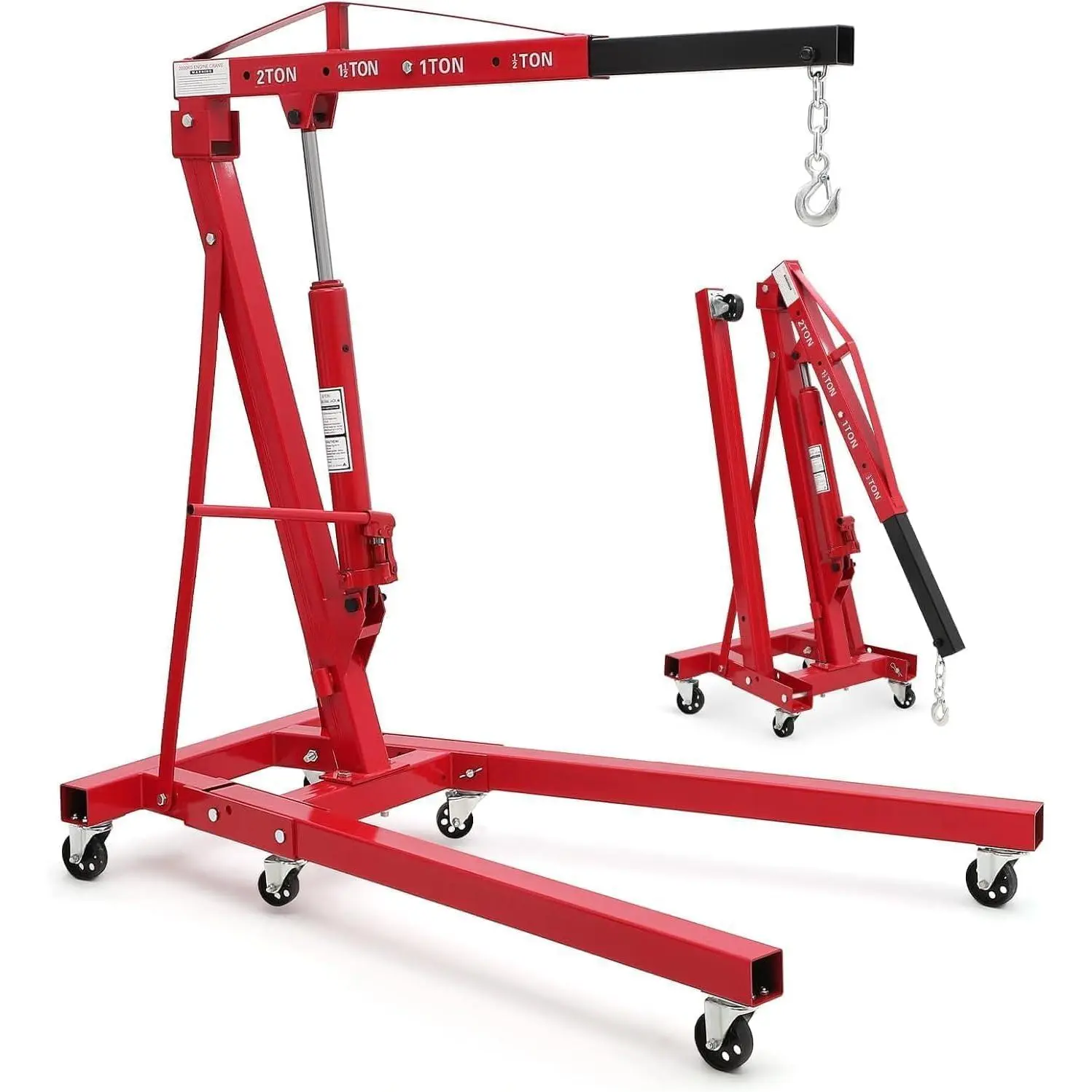 Cherry Picker Engine Hoist, Folding Engine Crane, 2-ton (4,400 lb) Engine Hoist Lift, Heavy-Duty Hydraulic Engine Shop Crane with 6 Casters, Telescopic Boom Hitch, Red wide rocker chair garden table rattan side outdoor furniture umbrella hole bistro