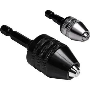 2Pcs Keyless Drill Chuck Adapter Set with 1/4 Inch Hex Shank for Impact Drills and Power Tools, 0.3-8mm Capacity, Quick Change Carbon Steel Drill Accessory