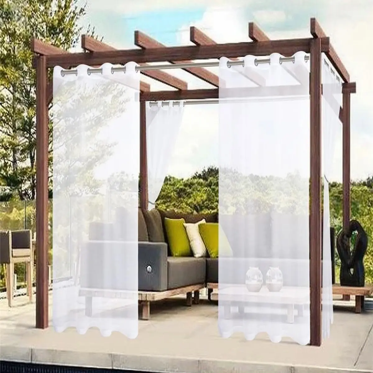 1pc Minimalist Waterproof Outdoor Window Sheer Curtain, Home Decoration Curtain, Lightweight Curtains, Scalloped Curtains, Anti-Mold UV Protection Sheer Drapes, Filters Glare for Soft Lighting
