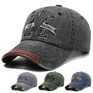 Letter M Embroidery Baseball Cap Solid Color Washed Distressed Vintage Baseball Cap Lightweight Adjustable Sun Hats For Women Men