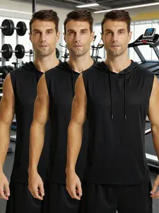 Men's Solid Color Drawstring Hooded Lounge Tank Top, Casual Sleeveless Pocket Pajama Hoodie for Summer, Men's Sleepwear & Loungewear for Daily Wear