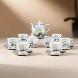 Elegant Porcelain Tea Set with Teapot & Cups, Chinese Style Tea Ceremony Set for Home, Office & Gift Giving