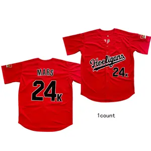 Men's 24K Mars Hooligans Hip Hop Rap Embroidery Baseball Jersey casual loose short sleeve v Athletic Uniform Clothing Sports