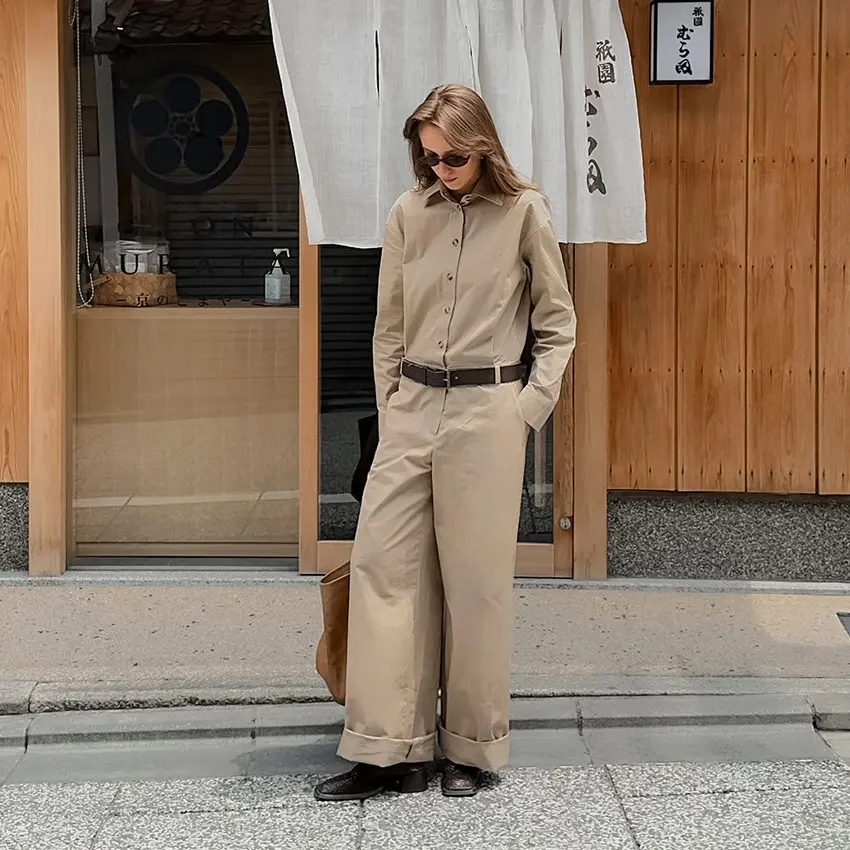 Functional Tooling Style Autumn Women's Wear Slim-Fit Waist Khaki Casual Jumpsuit