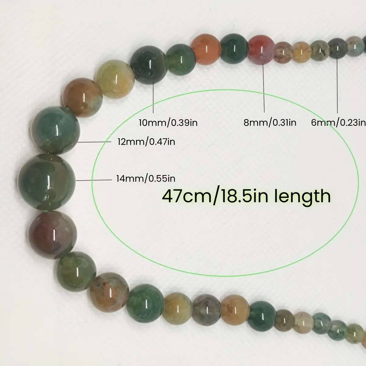 Graduated India Agate Necklace in Vibrant Green Orange Black Beads 47cm Length Stylish Accessory for Any Outfit