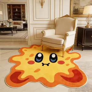 Sun Monster Cartoon Rug, Irregular Shape Home Entrance Non-Slip Mat, Fun Foot Pad, Style Sun Cartoon Floor Mat, Soft Plush Surface