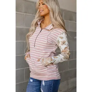 HalfZip Sweatshirt - Rose Over Bros | Womenswear Floral Stripe Hoodie | Comfy Casual Stretchy | Plus Size
